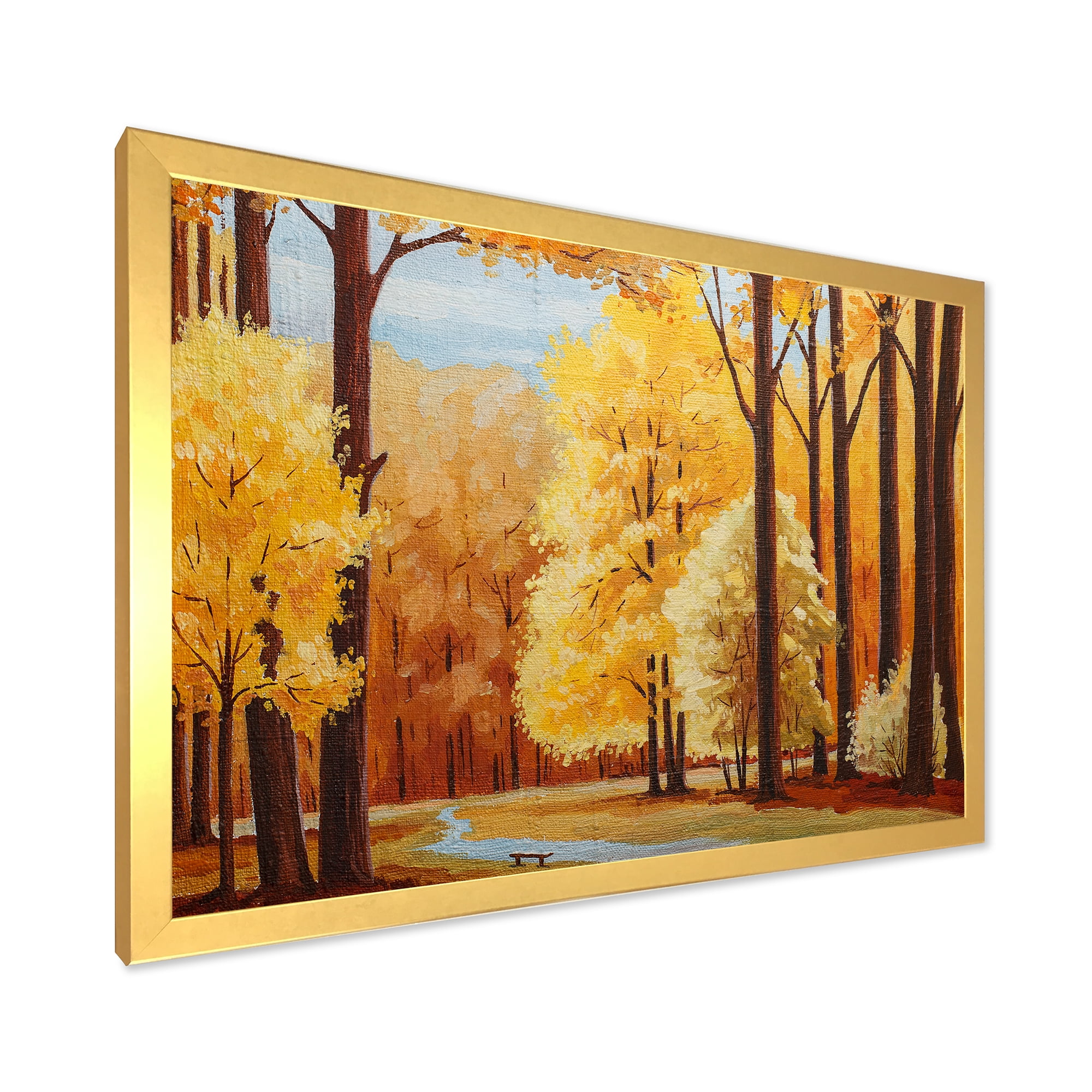 Designart 'Orange Autumn Trees At Sunrise' Farmhouse Framed Art Print