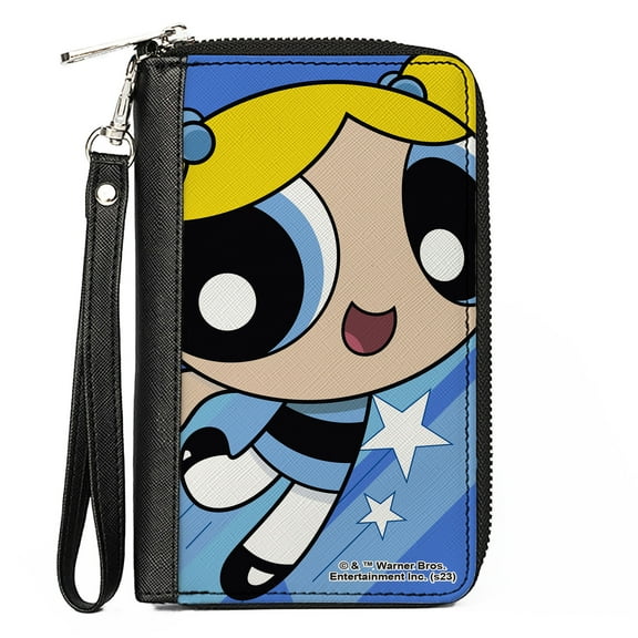 Warner Bros. Animation Wallet, Zip Around, The Powerpuff Girls Bubbles Close-Up Pose Blues, Vegan Leather