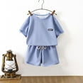 thumbnail image 2 of ZACPNCV Girl Outfits Short Sleeve Tshirts and Shorts Summer Two Piece Sets Comfy Kids Clothing Light Blue 4-5 Years, 2 of 4