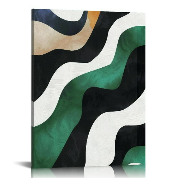 Acheng Dark Green And Black Abstract Canvas Wall Art Black Beige And Green Artwork Modern Abstract Prints Black And Beige Pictures Mid Century Modern Painting Abstract Poster Decor 12x16 in