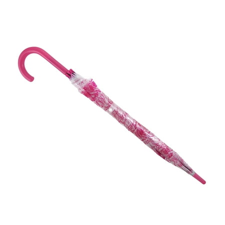 Hot Pink Floral Printed - Clear Plastic Hot Pink Floral Print Umbrella 40 Inch