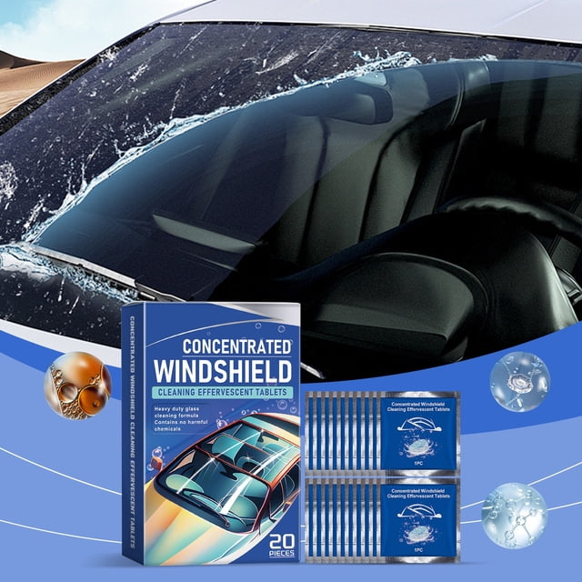 Fiudx Pastillas Limpiadoras de Parabrisas para Coche, Solución Limpiadora Efervescente, Revestimiento Hidrófobo Repelente de Lluvia, Uso Rápido y Sencillo, Versátiles para Superficies de Vidrio, Larg