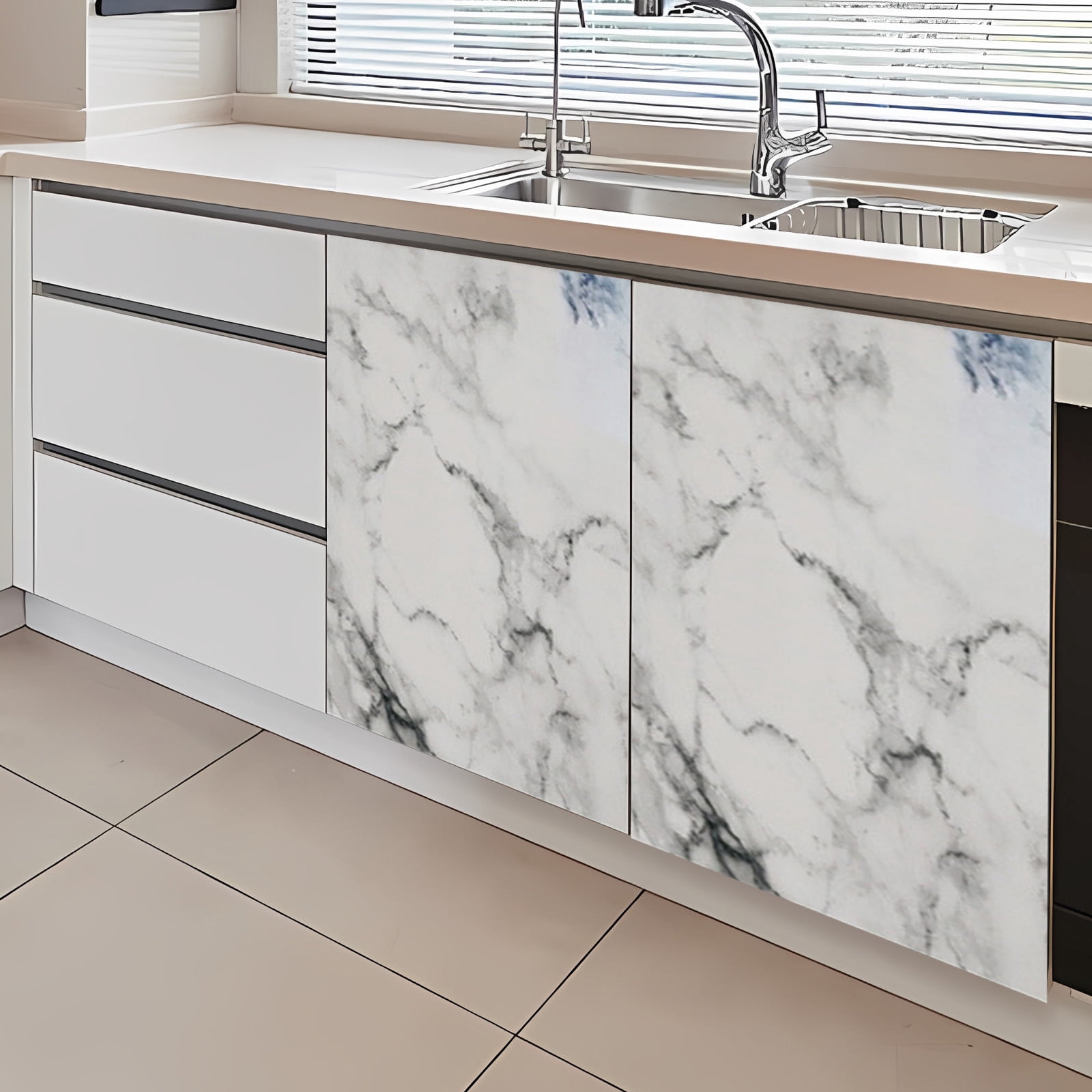 Inerposs Faux Marble Adhesive Film, Kitchen Countertop Wrap, Waterproof Oil-Resistant Cabinet Sticker, DIY Home Decor Solution, Easy Peel and Stick Installation