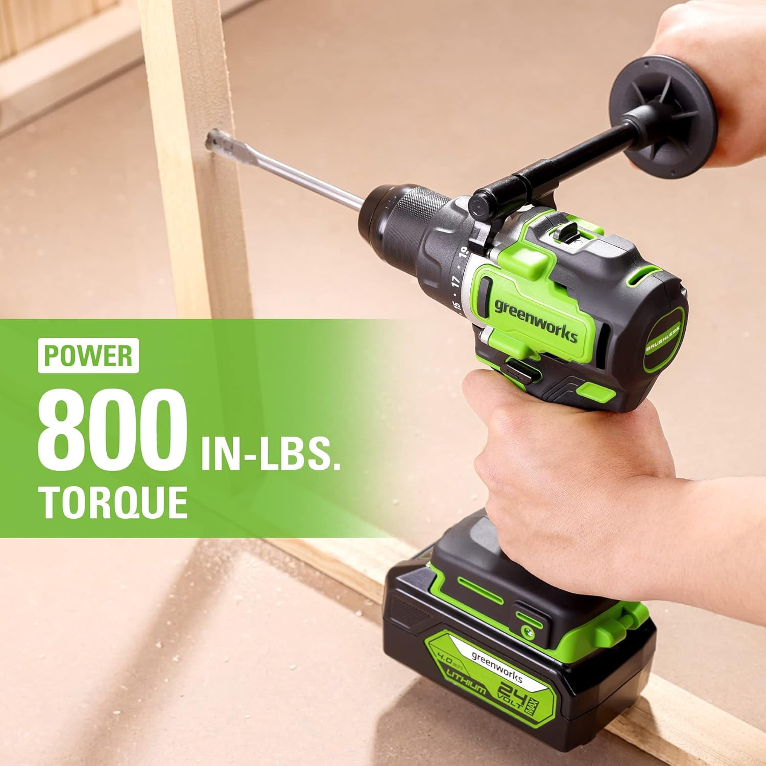 Greenworks 24V Cordless Brushless 1/2" Drill Driver (Metal Chuck /800 in.-lbs. /21 Clutch Position/LED Light), Tool Only