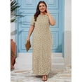 thumbnail image 3 of SHOWMALL Women's Plus Size Maxi Dress with Pockets, Valentine's Day Galentine's Self-Care Gift for Her, Cream Khaki Leopard 5X Side Slit Short Sleeve Long Dress, 3 of 7