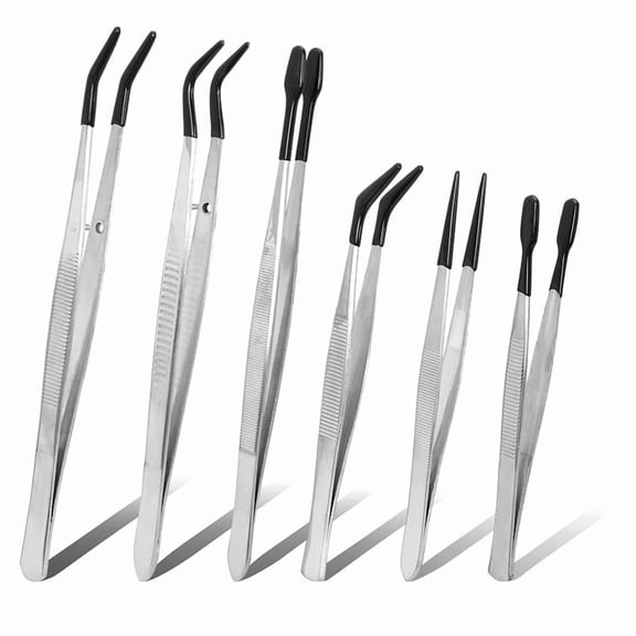 6PCS Rubber Tipped Tweezers Set, PVC Coated Non-Slip  Tweezers for Crafts, Jewelry Making, Electronics