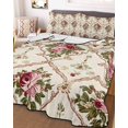 thumbnail image 3 of Quilts Twin Size, Vintage Pink Red Floral Soft Comforter Bedding Set for Bed, Farmhouse Flower Green Leaf Lightweight Quilted Bedspread with Pillow Cover(2 Pieces) for All Season, 68x86 Inch, 3 of 6