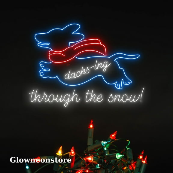 Glowneon Dachs-Ing Through the Snow Neon Sign, Dachshund Led Light, Dog Christmas Decor