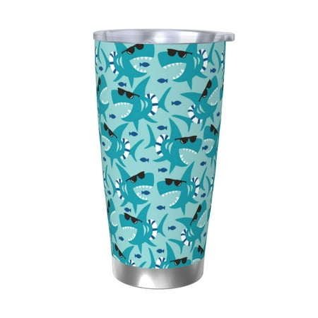 

Junzan Shark Wearing Sunglasses for 20oz Stainless Steel Insulated Car Cup with Spillproof Lid - Insulated Coffee Mug Thermal Cup-Without Straw