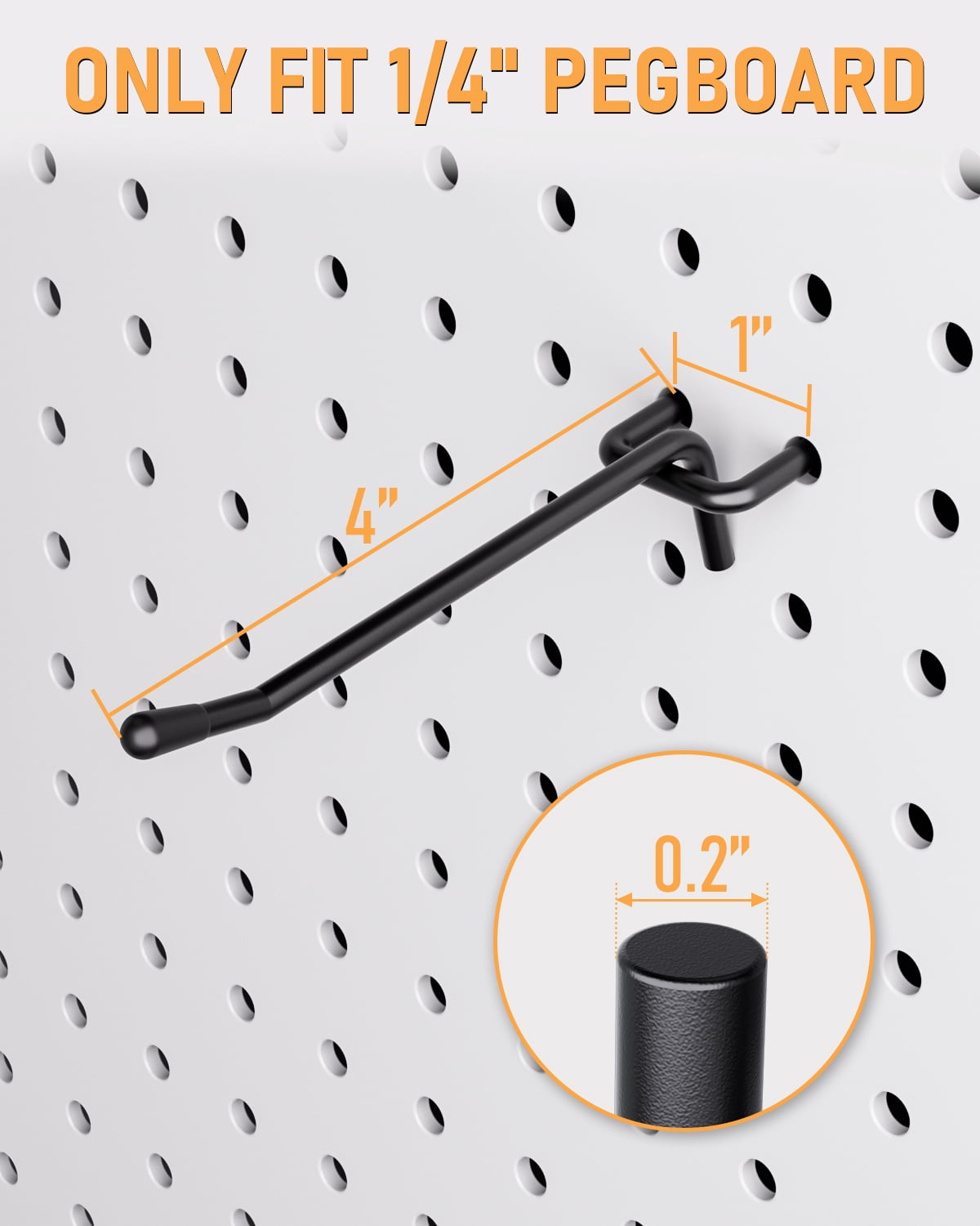 INCLY 60 Pack 4 Inch Black Pegboard Hooks, 1/4" Heavy Duty Peg Board Shelving Hooks Accessories, Peg Board Tool Hangers Only Fit 1/4" Pegboard Hanging Tools Garage, Craft Organizing, Kitchen, Store