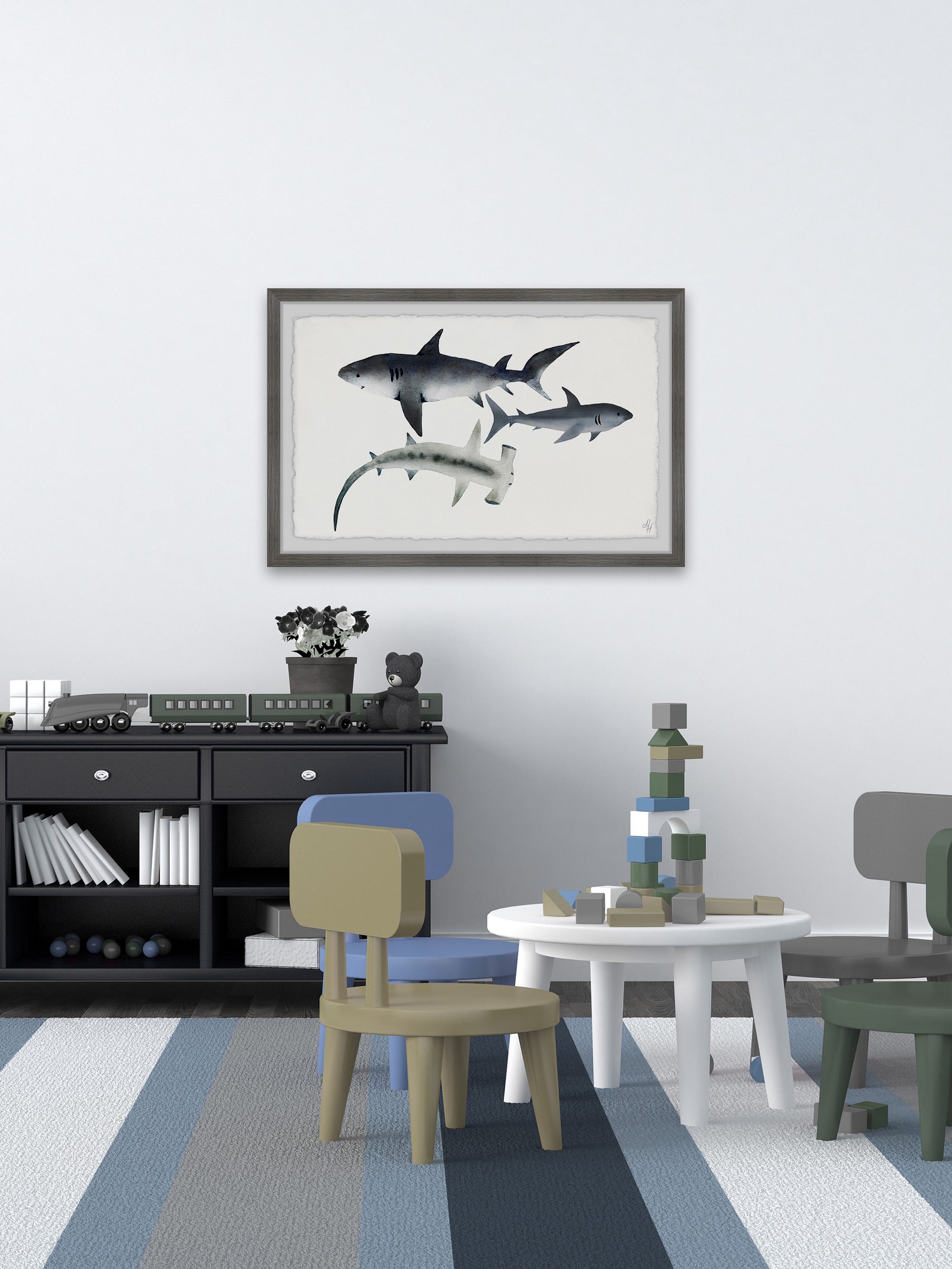 Marmont Hill Gray Sharks Framed Wall Art