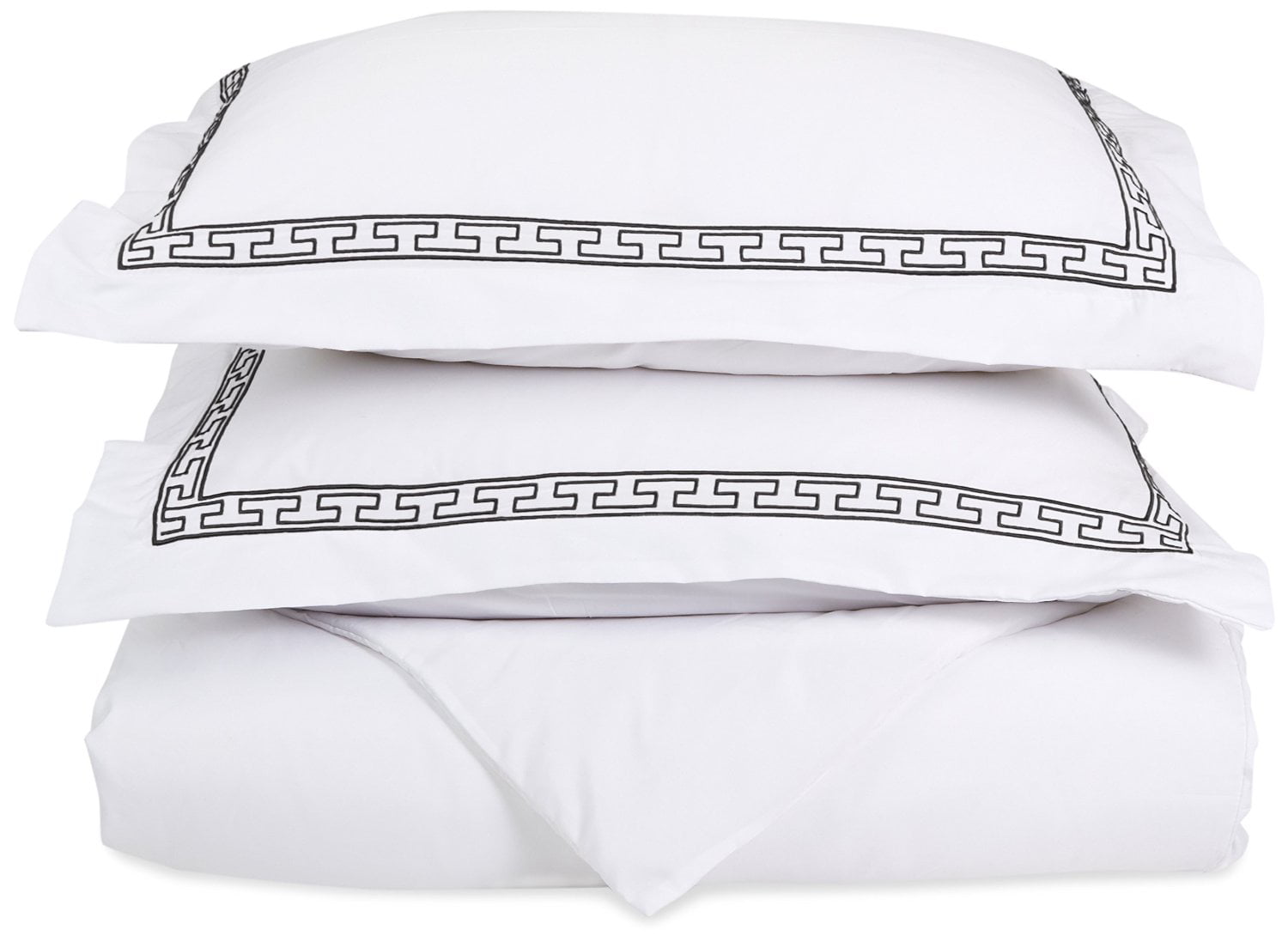 WRINKLE FREE DUVET SET SOLID-3 LINE EMBROIDERY-CHARCOAL 