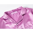thumbnail image 2 of Little & Big Girls Pajama Set Size 6/7 - Fuchsia Satin Silky Cute Long Sleeve & Pants Outfit, 2 of 7