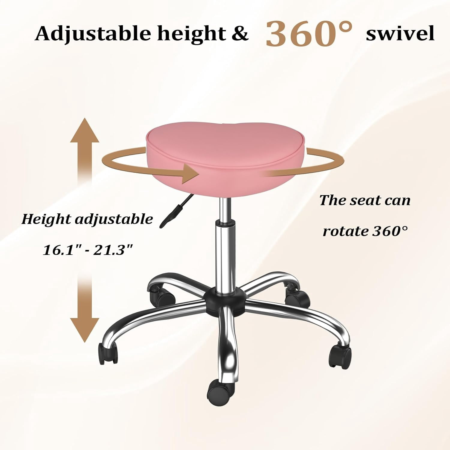 OmySalon Rolling Stool with Wheels, Hydraulic Massage Chair, Heart-Shaped Adjustable Salon Stool, Swivel Stools for Hair Stylist, Vanity SPA, Bar, Barber, Home Office, Tattoo, Hot Pink