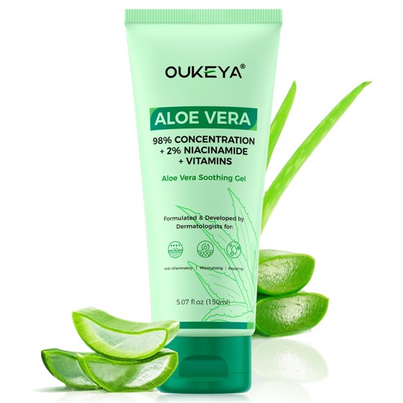 OUKEY Aloe Vera Gel – Soothing, Hydrating, and Nourishing for Face & Body 5.07 Fl Oz | 98% Natural Aloe Vera, Pure & Organic for After Sunburn Relief, Skincare & Hair Hydration, Calming Moisturizing