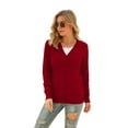 thumbnail image 2 of PCEAIIH Women's Long Sleeve Knit Cardigan Red Sweater V Neck Button Down Knitwear, 2 of 6