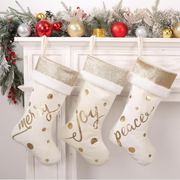 Dalrosia Large Christmas Stockings 18x11in Christmas Fireplace Hanging Stockings, Faux Fur Christmas Stockings Plush Velvet with Embroidered Golden Snowflake
