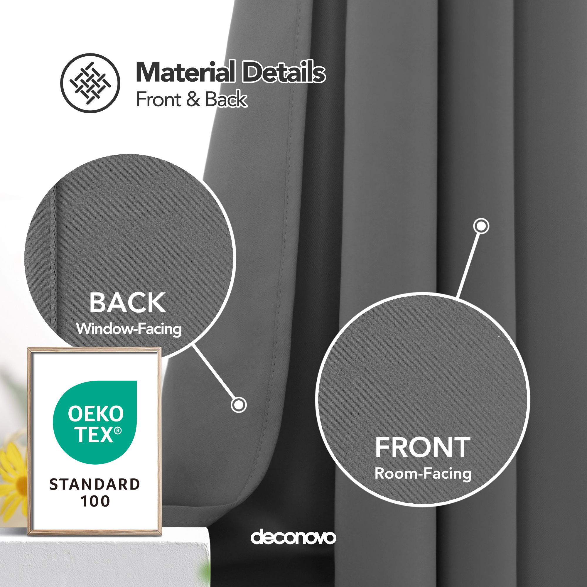 Deconovo Thermal Blackout Curtains, Light Gray, 2 Panels photo 6
