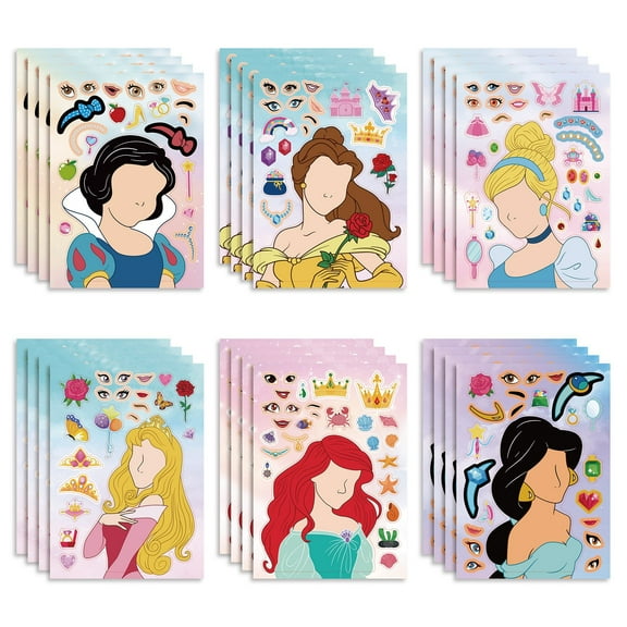 Face Stickers 24 Sheets –Fairytale princess Mix of 8 Unique Cartoon Kids Stickers for Parties, Classroom, Kids Art Projects – Cute and Fun Story Toy Stickers Party Favors for Birthday, Special Events