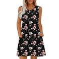 thumbnail image 3 of Womens Summer Floral Mini Dress Casual Front Pleated Crewneck Sleeveless Sundress A-line Dresses for Beach Vacation, 3 of 8