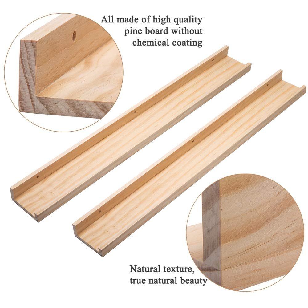 Wood Floating Shelves-wall Mounted Picture Shelf Photo Ledge For Frames & Albums Display-24 Inch Book Vinyl Record Bedroom  Bathroom Living Room Kitchen Decor