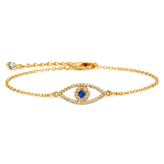 GDCOIN 14K Gold Plated Evil Eye Round Pave Bracelet Jewelry for Women