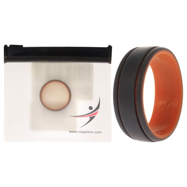 Anillo de boda de silicona de 2 capas con líneas - Naranja-gris de ROQ para hombre - Anillo de 12 mm