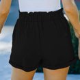 thumbnail image 4 of Pantalones cortos de verano para mujer con cintura elástica, talle alto, bolsillos, corte recto, color liso, negro, talla 2XL, 4 of 6