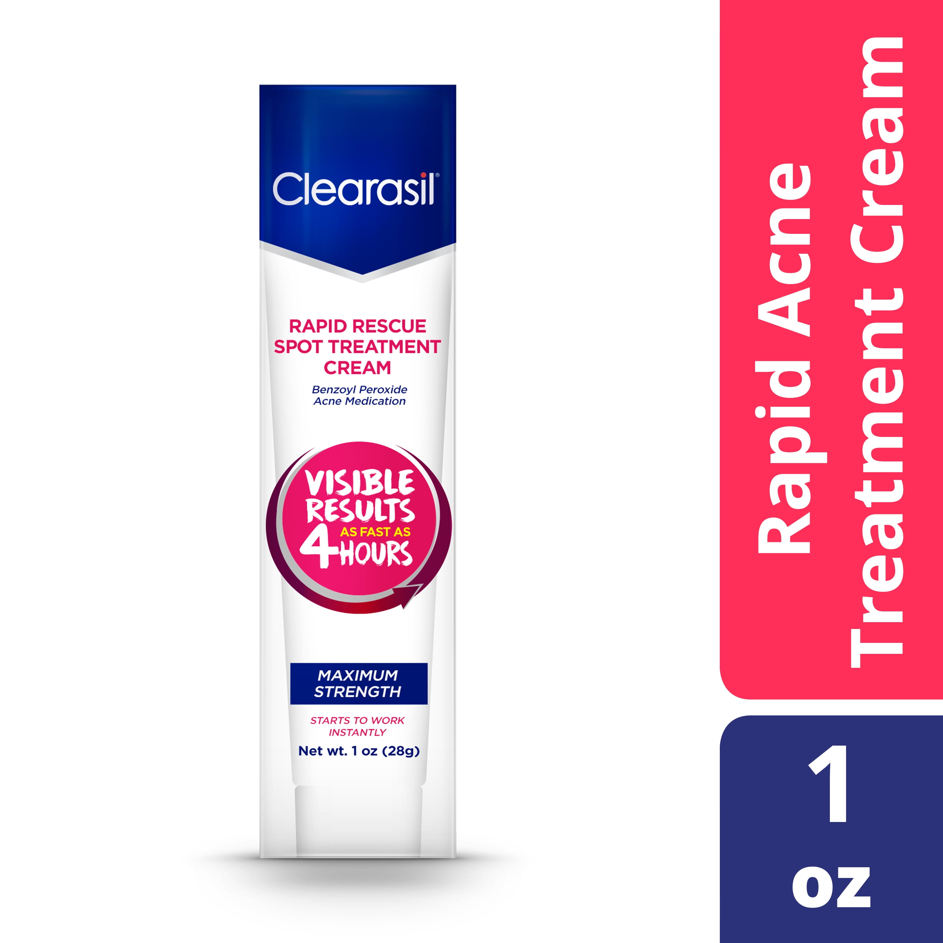 Clearasil Rapid Rescue Spot Treatment Cream with Benzoyl Peroxide Acne Medication for Acne Relief in as fast as 4 hours, 1 Ounce
