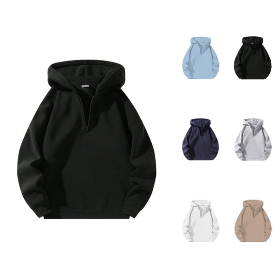Plain Hoodies for Men 2025 Fall Winter Long Sleeve Half Zipper Hooded Sweatshirt Pullover Casual Hoody Mens Hoodies
