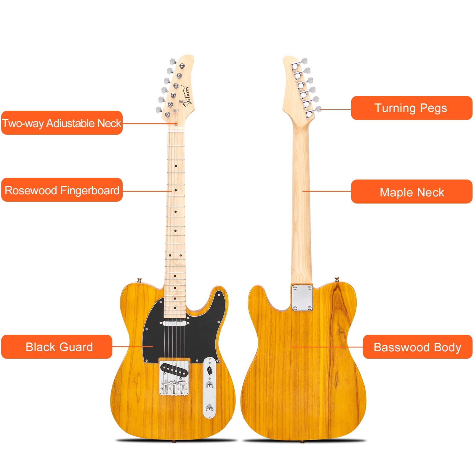 Kepooman 6 String 20W Guitar Beginner Starter Kit for Adult and Kids with Amplifier, Bag Strap, Pick Connector, Wrench Tool, Transparent Yellow