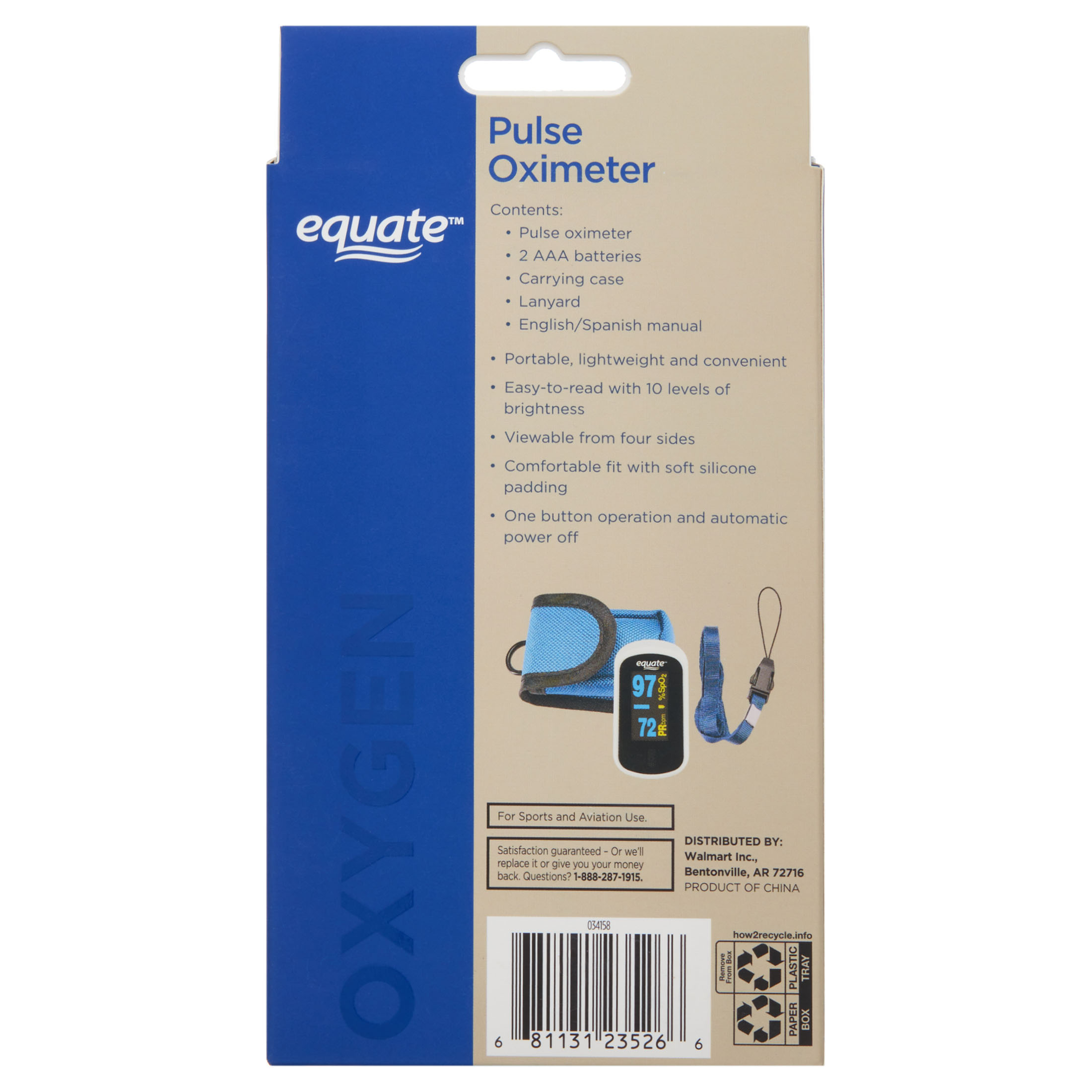 Equate Fingertip Pulse Oximeter, Oxygen Level Pulse Rate - image 5 of 7