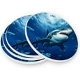 thumbnail image 3 of Sharks Swimming Coaster, Drinks Round Absorbent Stone Set with Ceramic Stone and Cork Base, Tabletop Protection Mats and Cups Place for 4PCS Home Decor, 3 of 6
