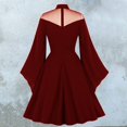 thumbnail image 4 of Women Rockabilly Long Punk Swing Color Solid Vintage Dresses Sleeve Women Gothic Party Womens Dress, 4 of 5
