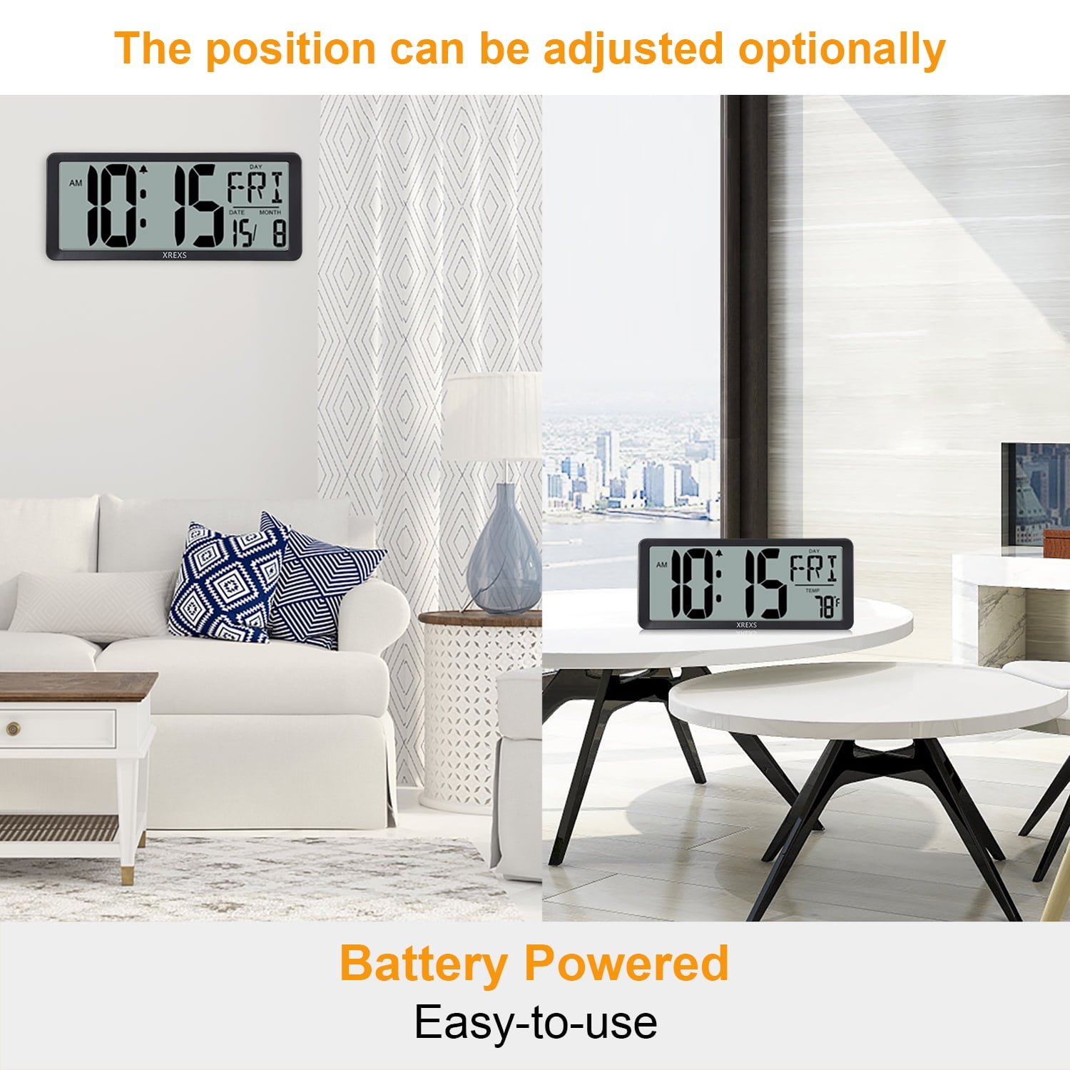 XREXS Large Digital Wall Clock, 14 Inch Large LCD Display Wall Digital Clock, Digital Alarm Clocks for Bedroom Home Decor, Calendar Clock with Time/Calendar/Temperature Display (Batteries Included)