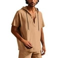 thumbnail image 1 of pstuiky camisetas de hombre, Blusa de lino con capucha y manga corta para hombre, color liso, con botones y cordón ajustable camisas casuales para hombre xl, 1 of 8