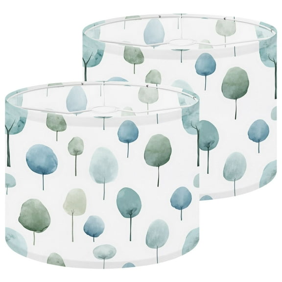 Lampshades 2 Pack Chic Green Sky Brown French Grey White Abstract Geometric Oval 13"x13"x10" Light Shade for Table Lamps Floor Lamps Drum Lamp Shades Lampshade Replacement Easy Assembly