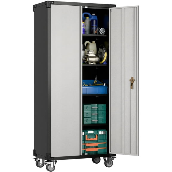 SUPEER Metal Rolling Garage Cabinet, 72'' Tall Industrial Storage Cabinet with Wheels and 4 Adjustable Shelves, Utility Filing Cabinet for Garage, Tool House, Assemble Required