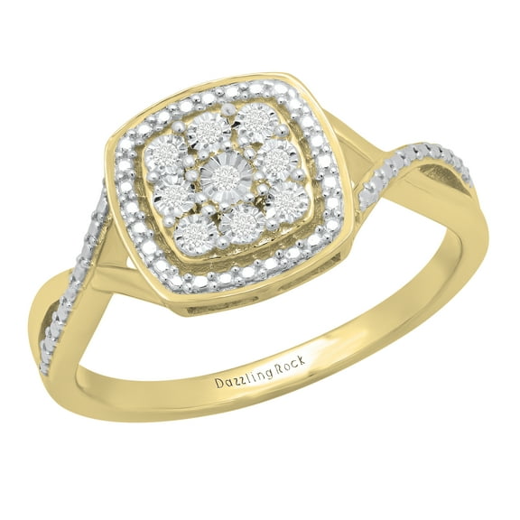 Dazzlingrock Collection Round White Diamond Split Shank Swirl Beaded Engagement Ring for Women (0.05 ctw, Color I-J, Clarity I1-I2) in 14K Yellow Gold, Size 7.5