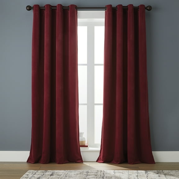 Better Homes & Gardens Velvet Grommet Blackout Single Curtain Panel, Red, 52" x 84"
