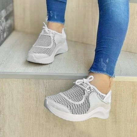 

XIAQUJ Ladies Fashion Color Blocking Mesh Leather Patch Lace up Thick Soled Casual Sports Shoes Women s Fashion Sneakers White 8(40)