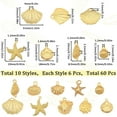 thumbnail image 2 of 1Box 60Pcs 10 Styles Seashell Charms Gold Starfish Charm Bulk Alloy Conch Summer Ocean Life Theme Sea Animals Beach Charms, 2 of 6