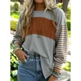 thumbnail image 5 of Women Long Sleeve Tops Oversized Trendy Round Crew Neck Casual Color Block Womens Shirts Blouses Gray L, 5 of 7
