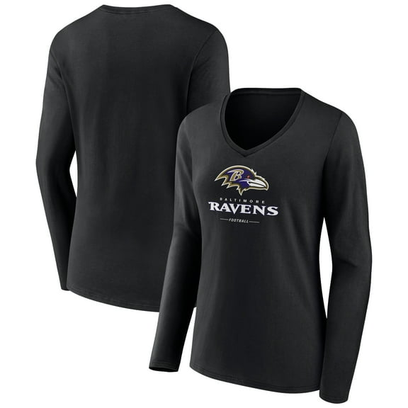 Women's Black Baltimore Ravens Logo Team Lockup Long Sleeve V-Neck T-Shirt