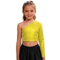 thumbnail image 2 of YMNXA Big Kids Girls Top Long Sleeve One Shoulder Solid Color Sequined Cropped Fashion T Shirts For Party And Performance Gold 13-14 Years, 2 of 4