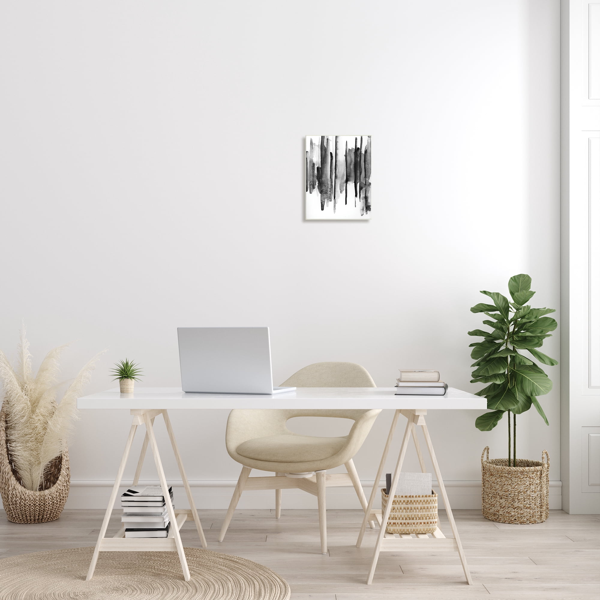 Stupell Indtries Vertical Black Ink Strokes Abstract Watercolor Over White,10 x 15,Design by VDK Atelier