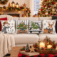 thumbnail image 5 of Lomyolo Merry Christmas Throw Pillow Covers Set of 4, 18x18 Inch Red Holiday Cushion Cases with Reindeer & Tree Print, Soft Xmas Decorations for Couch, Sofa, Winter Home Decor Gift, 5 of 7