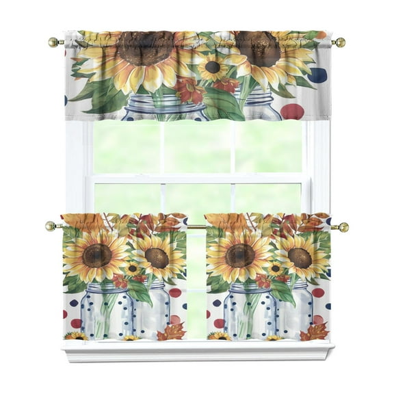 Fall Leaves and Pumpkins Kitchen Curtains Set - Thanksgiving Rustic Autumn Harvest Design Window Panels