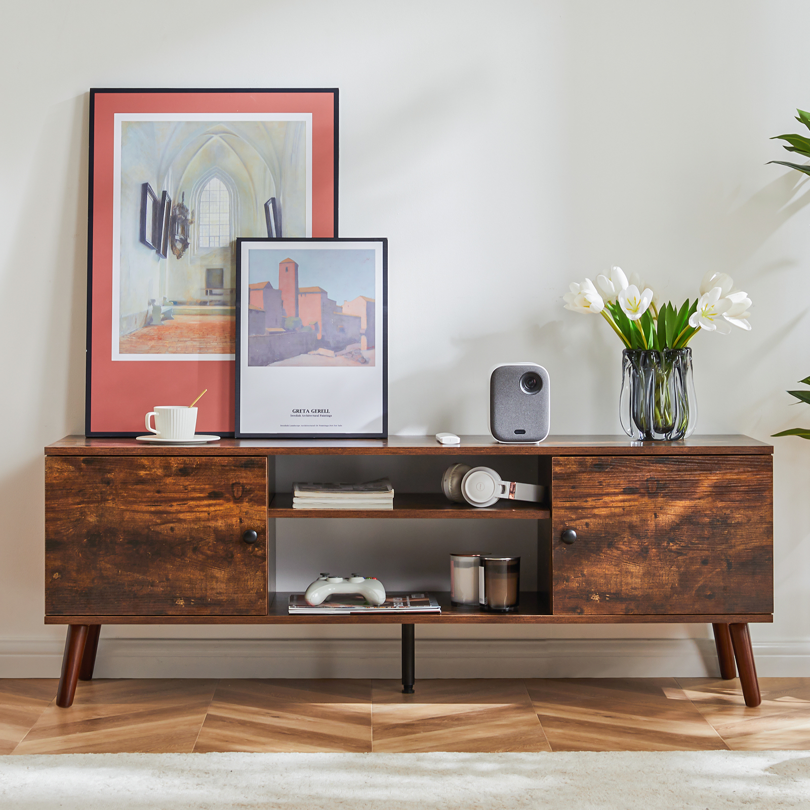EDX Mid Century TV Stand for 55-60 Inch TVs, Brown photo 5