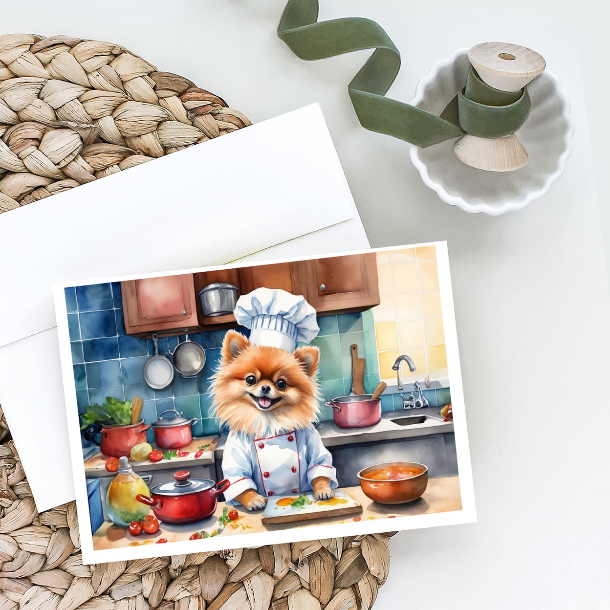Pomeranian The Chef Greeting Cards Pack of 8 7 in x 5 in